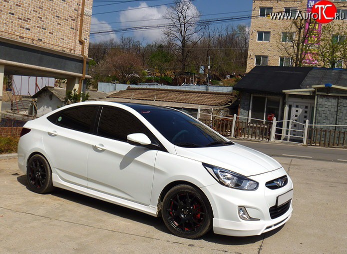 8 999 р. Пороги накладки CT Hyundai Solaris RBr седан дорестайлинг (2010-2014) (Неокрашенные)  с доставкой в г. Майкоп