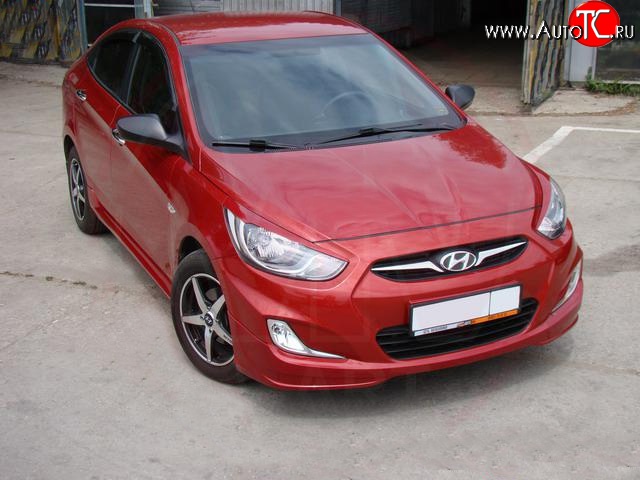 4 399 р. Накладка Sport на передний бампер  Hyundai Solaris  RBr (2010-2014) седан дорестайлинг, хэтчбэк дорестайлинг (Неокрашенная)  с доставкой в г. Майкоп