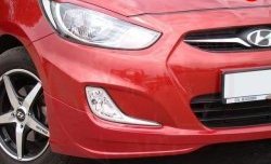 4 399 р. Накладка Sport на передний бампер  Hyundai Solaris  RBr (2010-2014) седан дорестайлинг, хэтчбэк дорестайлинг (Неокрашенная)  с доставкой в г. Майкоп. Увеличить фотографию 2