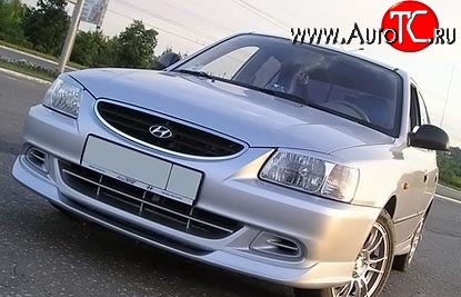 5 949 р. Накладка Street на передний бампер автомобиля Hyundai Accent 2 LC седан дорестайлинг (ТагАЗ) (1999-2012) (Неокрашенная)  с доставкой в г. Майкоп