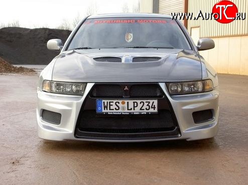 11 099 р. Передний бампер Evo style Mitsubishi Galant 8  дорестайлинг седан (1996-1998) (Без сетки, Неокрашенный)  с доставкой в г. Майкоп