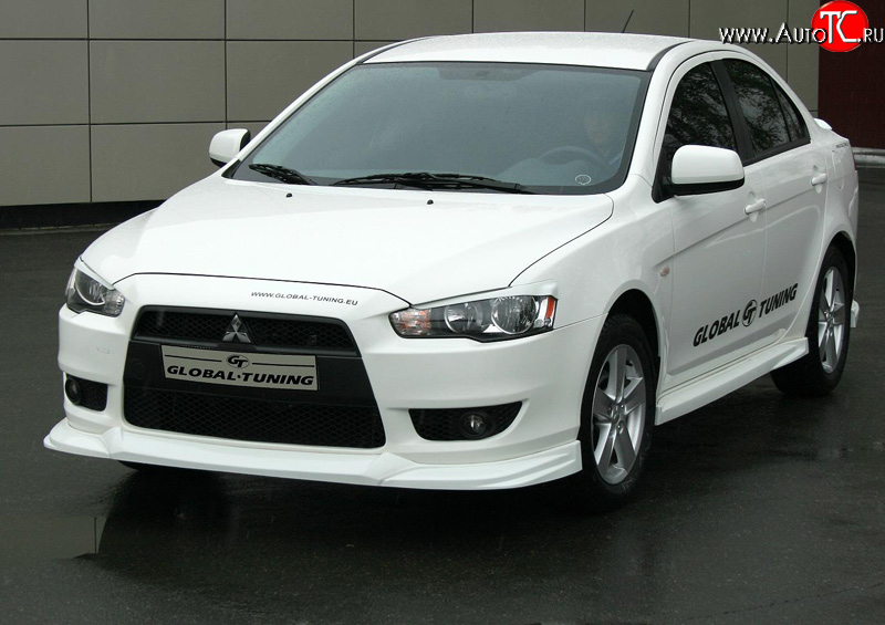 4 749 р. Накладка переднего бампера Mitsubishi global-Tuning Mitsubishi Lancer 10 CY седан дорестайлинг (2007-2010) (Неокрашенная)  с доставкой в г. Майкоп