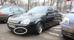 Изменённая решётка Double Light Style с пластиковой сеткой на передний бампер автомобиля Лада Приора ( 2170,  2171,  2172,  21728) (2007-2014) седан дорестайлинг, универсал дорестайлинг , хэтчбек дорестайлинг, купе дорестайлинг