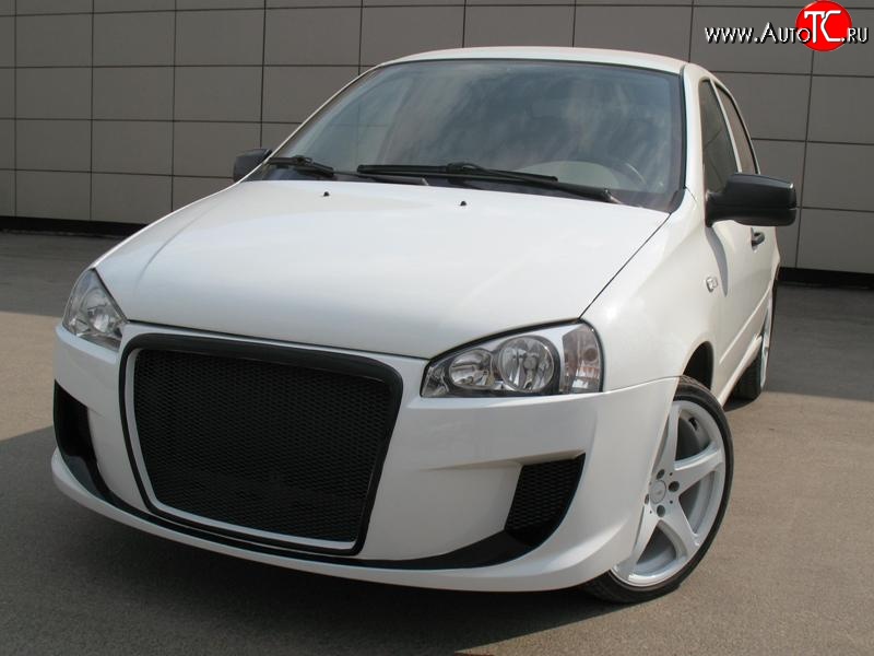 9 399 р. Передний бампер Я-робот Лада Калина 1117 универсал (2004-2013) (Неокрашенный, сетка в воздухозаборниках)  с доставкой в г. Майкоп