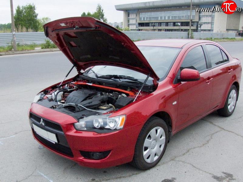 2 449 р. Упоры капота Sport Mitsubishi Lancer 10 CY седан дорестайлинг (2007-2010)  с доставкой в г. Майкоп