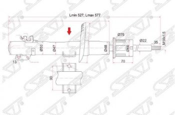 Амортизатор передний SAT (LH=RH) Audi A1  8X1 хэтчбэк 3 дв. (2010-2014), Seat Ibiza ( 6L хэтчбэк 3 дв.,  6J,6P универсал,  6J хэтчбэк 5 дв.) (2002-2012), Skoda Fabia ( Mk1,  Mk2) (2004-2014), Skoda Roomster  5J (2006-2015), Volkswagen Polo ( 9N1,  5) (2001-2015)
