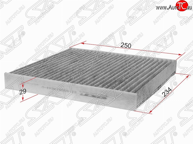 187 р. Фильтр салонный SAT (угольный, 250x230x29 mm)  Audi A3 ( 8VA хэтчбэк 5 дв.,  8VS седан,  8V1) (2012-2020), Seat Leon ( 5F хэтчбэк 5 дв.,  5F) (2012-2016), Skoda Kodiaq  NU7 (2017-2021), Skoda Octavia  A7 (2012-2020), Skoda Superb ( B8 (3V),  B8 (3V5)) (2015-2025), Volkswagen Golf  7 (2012-2017), Volkswagen Teramont  CA1 (2016-2020)  с доставкой в г. Майкоп