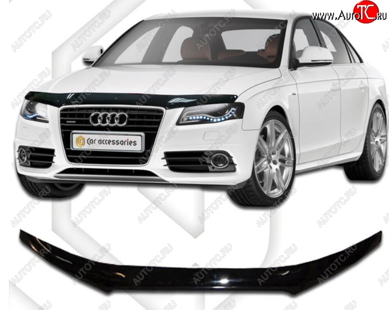2 079 р. Дефлектор капота CA-Plastic  Audi A4  B8 (2007-2011) дорестайлинг, седан, дорестайлинг, универсал (Classic черный, Без надписи)  с доставкой в г. Майкоп