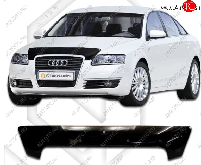 1 999 р. Дефлектор капота CA-Plastic Audi A6 C6 дорестайлинг, седан (2004-2008) (Classic черный, Без надписи)  с доставкой в г. Майкоп