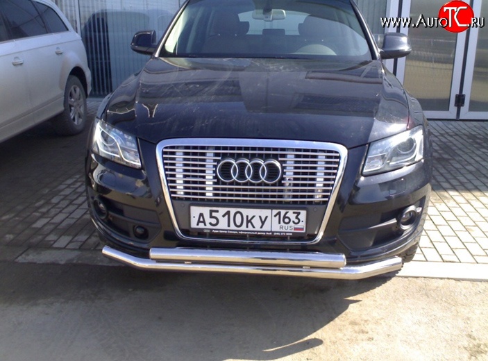 12 999 р. Двойная защита переднего бампера 63.5 мм Металл Дизайн  Audi Q5  8R (2008-2017) дорестайлинг, рестайлинг (полированная нержавейка)  с доставкой в г. Майкоп