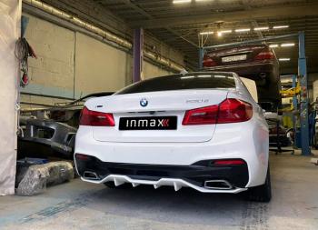 12 499 р. Диффузор заднего бампера М-Perfomance (4 клыка) Inmax  BMW 5 серия  G30 (2016-2020) дорестайлинг, седан (неокрашенный)  с доставкой в г. Майкоп. Увеличить фотографию 2