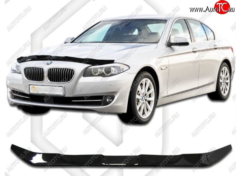 1 899 р. Дефлектор капота CA-Plastic BMW 5 серия F11 дорестайлинг, универсал (2009-2013) (Classic черный, Без надписи)  с доставкой в г. Майкоп