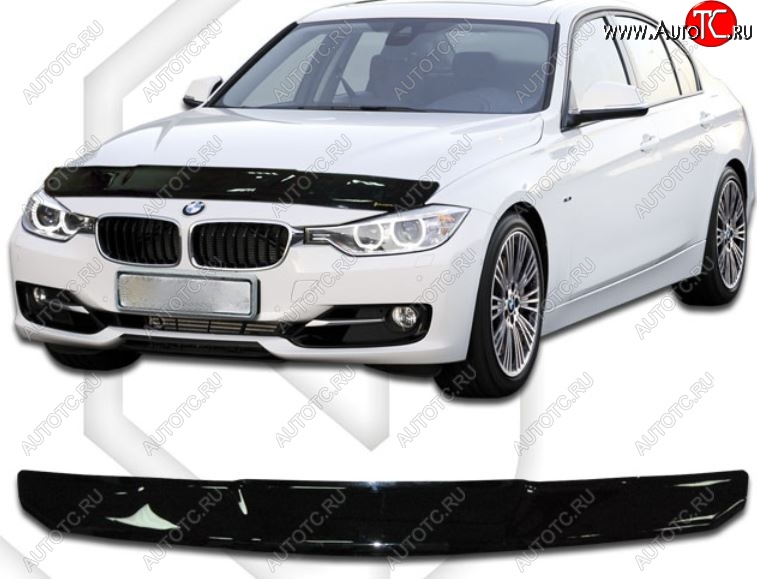 2 099 р. Дефлектор капота CA-Plastic BMW 3 серия F30 седан дорестайлинг (2012-2015) (Classic черный, Без надписи)  с доставкой в г. Майкоп