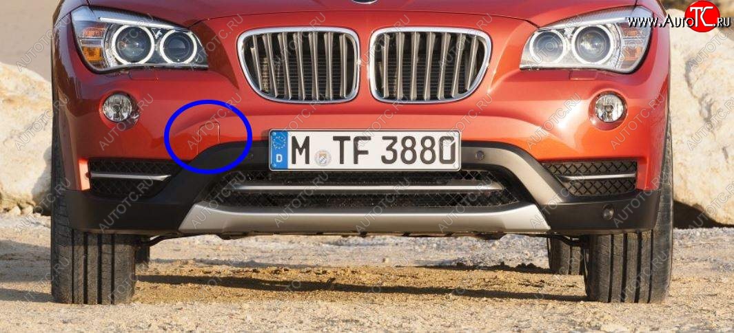 619 р. Заглушка в передний бампер SAT (под крюк, рестайлинг) BMW X1 E84 (2009-2015) (Неокрашенная)  с доставкой в г. Майкоп
