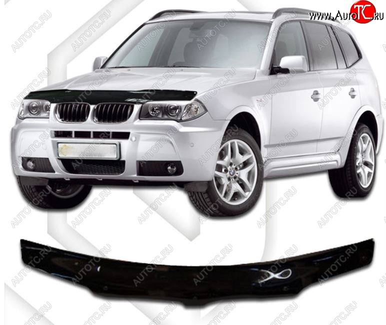 1 999 р. Дефлектор капота CA-Plastic BMW X3 E83 (2003-2009) (Classic черный, Без надписи)  с доставкой в г. Майкоп