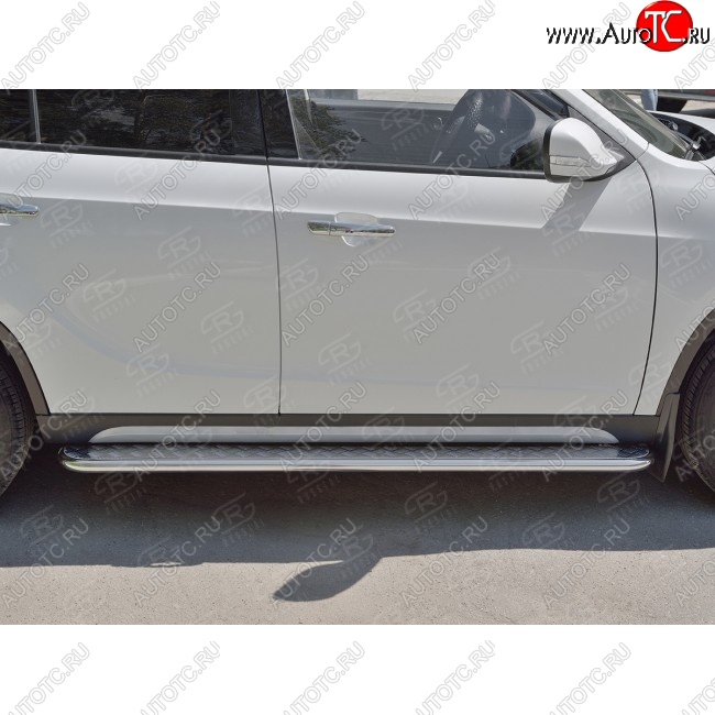 24 649 р. Порожки для ног (Ø42 мм) SLITKOFF  Brilliance V5 (2012-2018) (лист - алюминий, профиль - нержавейка)  с доставкой в г. Майкоп