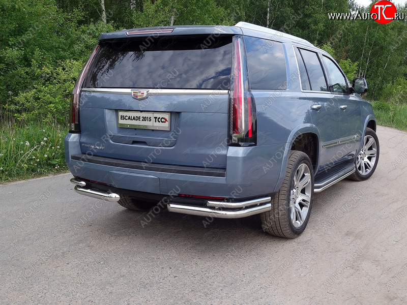 26 499 р. Защита заднего бампера (уголки двойные) ТСС 76,1/42,4 мм Cadillac Escalade GMTK2 джип 5 дв. короткая база (2015-2020)  с доставкой в г. Майкоп