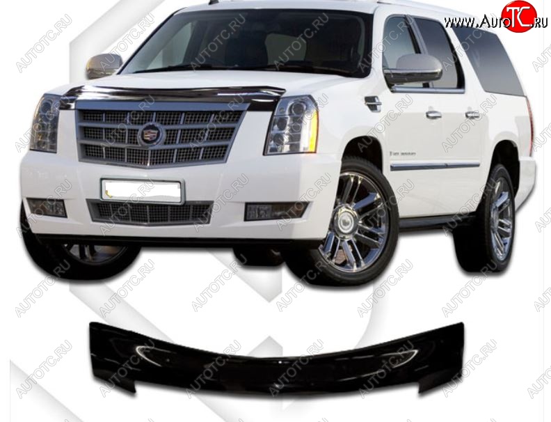 2 079 р. Дефлектор капота CA-Plastiс Cadillac Escalade GMT926 джип 5 дв. короткая база (2006-2014) (Classic черный, Без надписи)  с доставкой в г. Майкоп
