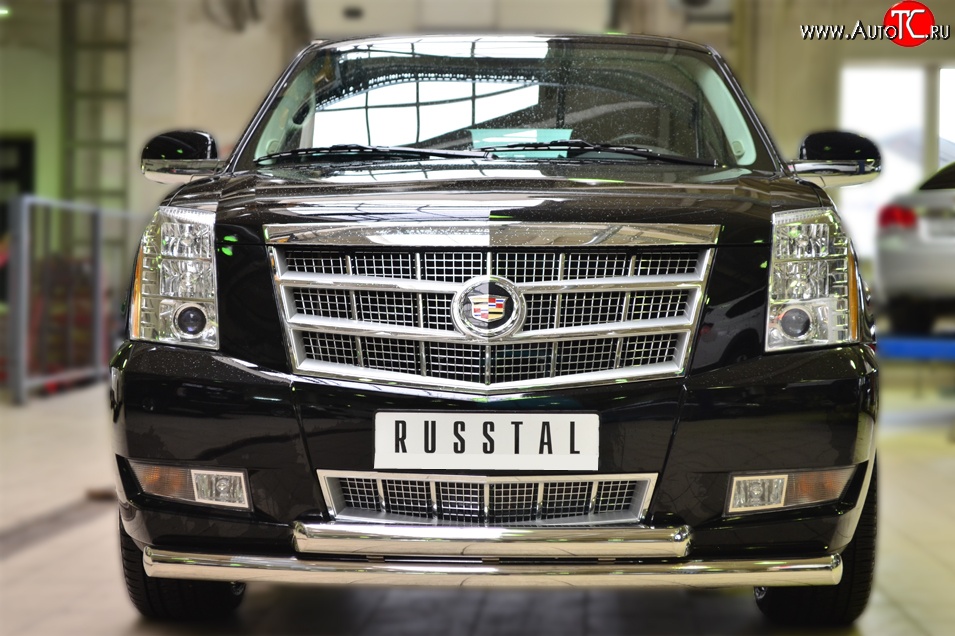 24 499 р. Защита переднего бампера (2 трубыØ76 мм, нержавейка) SLITKOFF  Cadillac Escalade  GMT926 джип 5 дв. (2006-2014) короткая база  с доставкой в г. Майкоп
