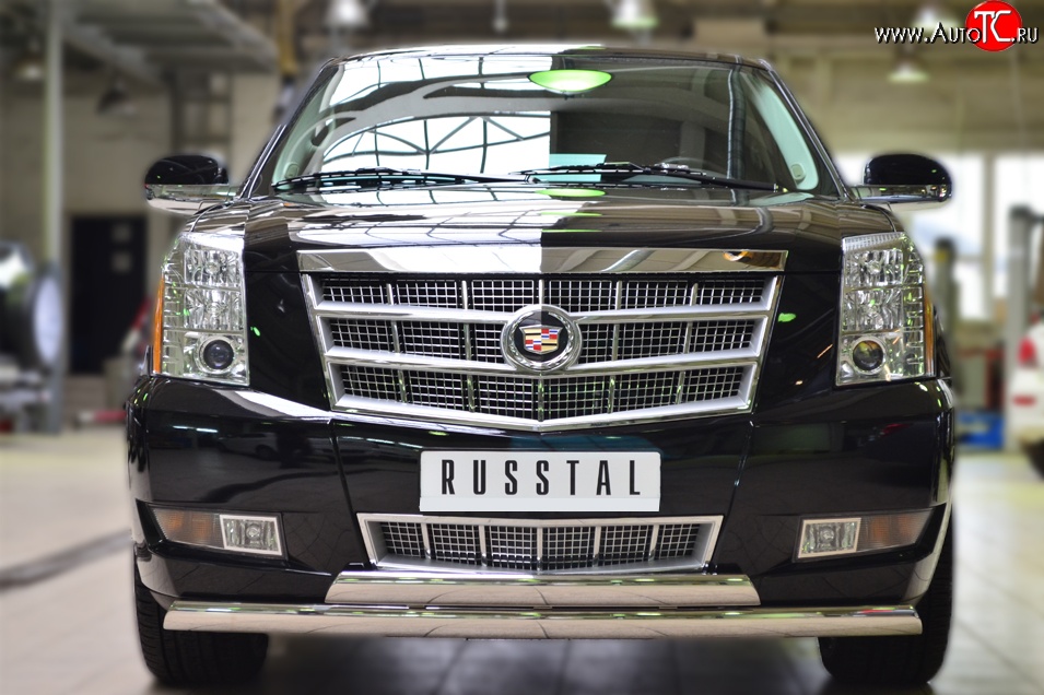 19 999 р. Защита переднего бампера (2 трубыØ75х42 мм, нержавейка) Russtal Cadillac Escalade GMT926 джип 5 дв. короткая база (2006-2014)  с доставкой в г. Майкоп