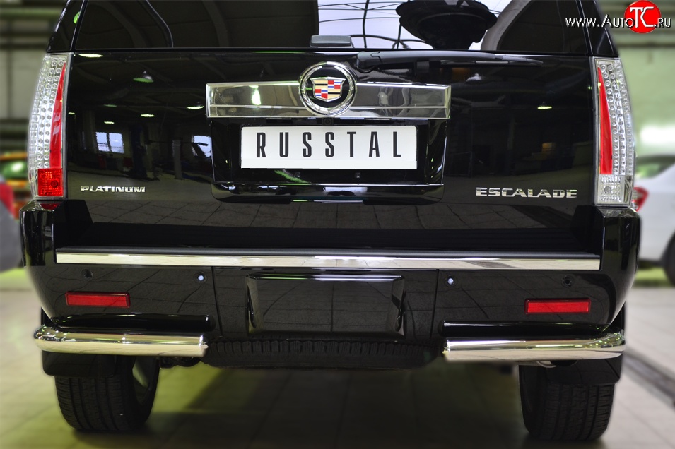 14 399 р. Защита заднего бампера (Ø76 мм уголки, нержавейка) SLITKOFF Cadillac Escalade GMT926 джип 5 дв. короткая база (2006-2014)  с доставкой в г. Майкоп