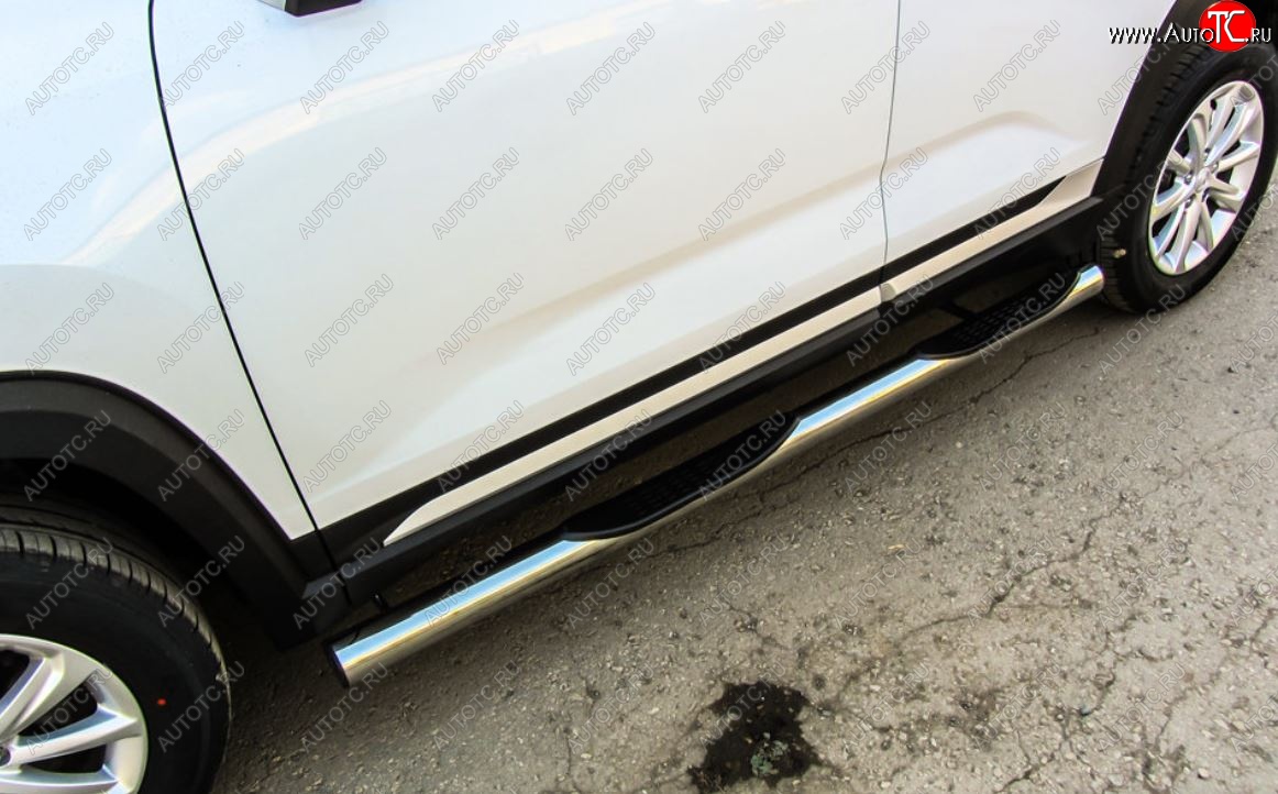 18 349 р. Защита порогов Slitkoff (d76 мм, с проступями)  Changan CS35 Plus (2018-2022) дорестайлинг (Нержавейка, Полированная)  с доставкой в г. Майкоп