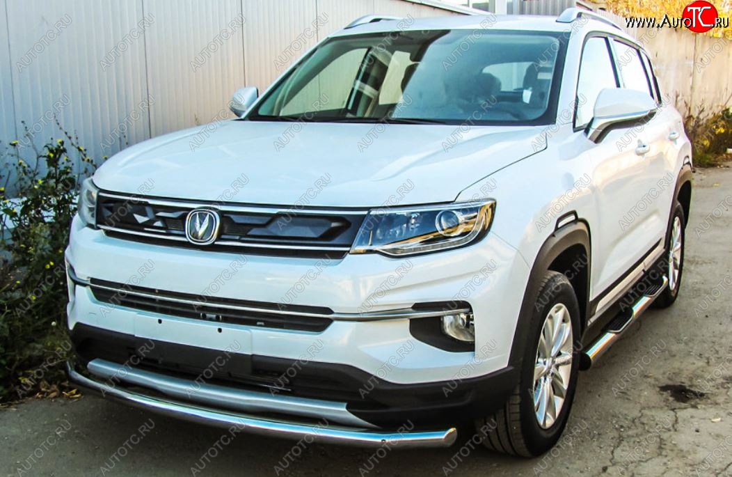 11 799 р. Защита переднего бампера Slitkoff (d57)  Changan CS35 Plus (2018-2022) дорестайлинг (Нержавейка, Полированная)  с доставкой в г. Майкоп