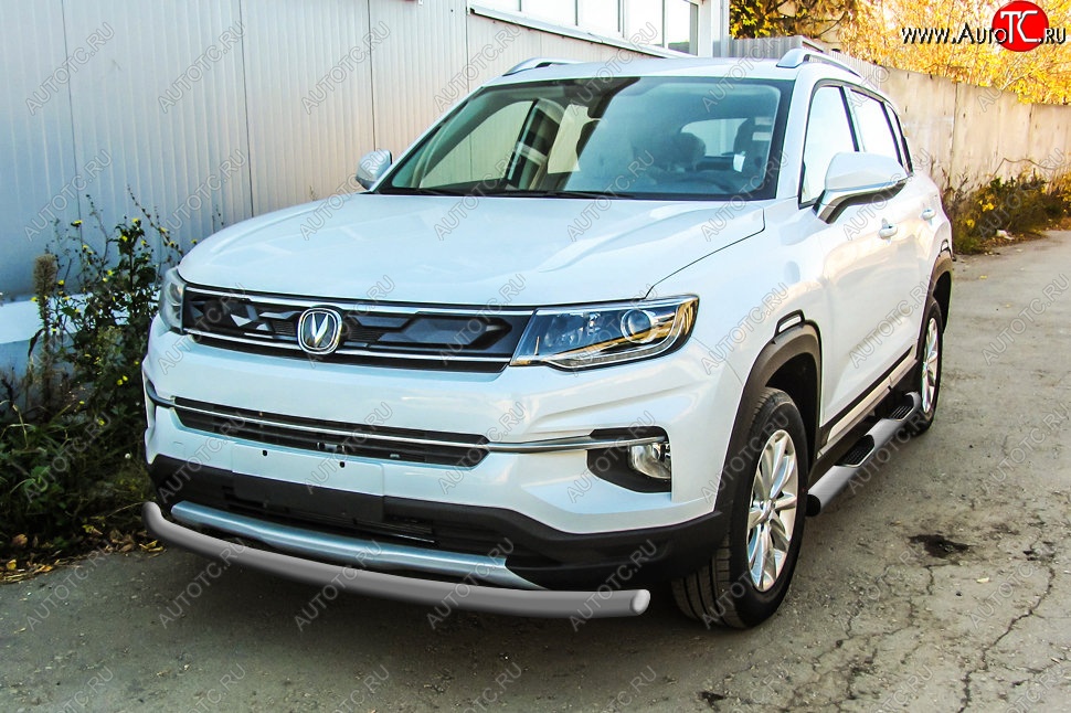 8 249 р. Защита переднего бампера Slitkoff (d57)  Changan CS35 Plus (2018-2022) дорестайлинг (Сталь с полимерным покрытием. Цвет: серебристый)  с доставкой в г. Майкоп