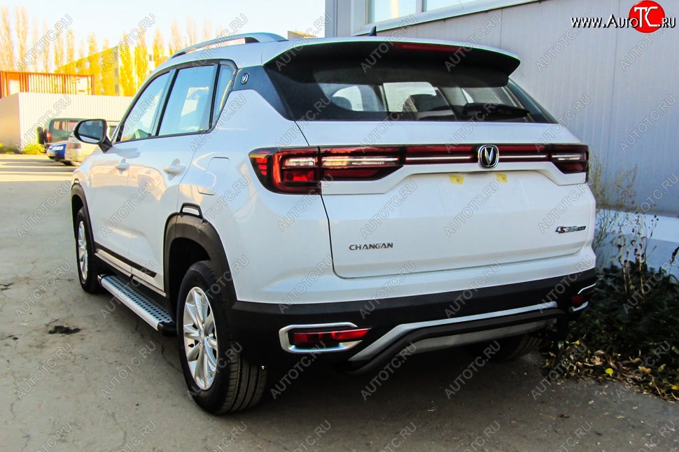 7 599 р. Защита заднего бампера Slitkoff (скоба, d42)  Changan CS35 Plus (2018-2022) дорестайлинг (Сталь с полимерным покрытием. Цвет: чёрный)  с доставкой в г. Майкоп