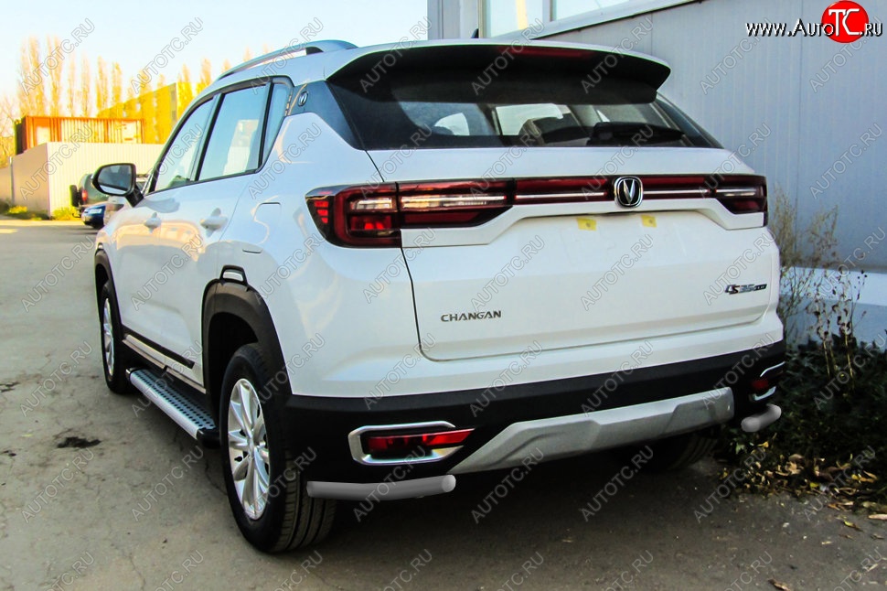 6 499 р. Защита заднего бампера Slitkoff (уголки из 1 трубы d42 мм)  Changan CS35 Plus (2018-2022) дорестайлинг (Сталь с полимерным покрытием. Цвет: серебристый)  с доставкой в г. Майкоп