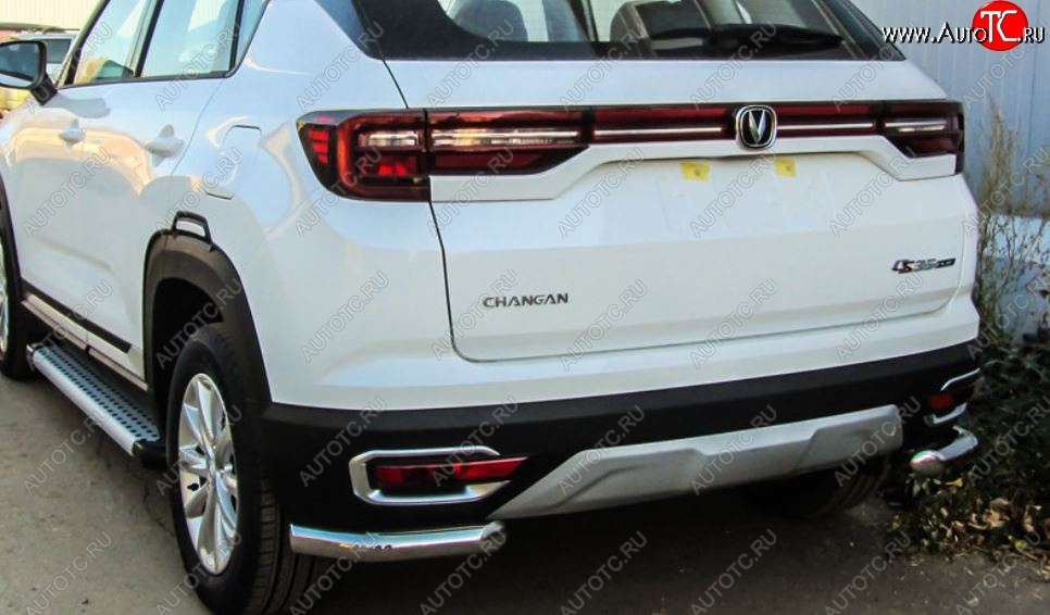 9 699 р. Защита заднего бампера Slitkoff (уголки из 1 трубы d57 мм)  Changan CS35 Plus (2018-2022) дорестайлинг (Нержавейка, Полированная)  с доставкой в г. Майкоп