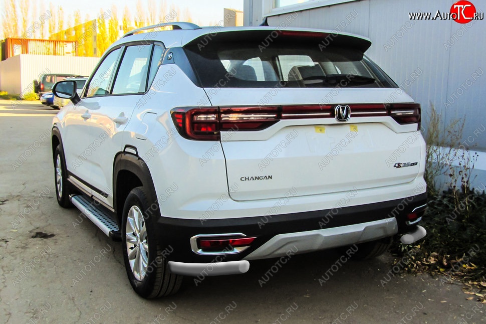 6 799 р. Защита заднего бампера Slitkoff (уголки из 1 трубы d57 мм)  Changan CS35 Plus (2018-2022) дорестайлинг (Сталь с полимерным покрытием. Цвет: серебристый)  с доставкой в г. Майкоп