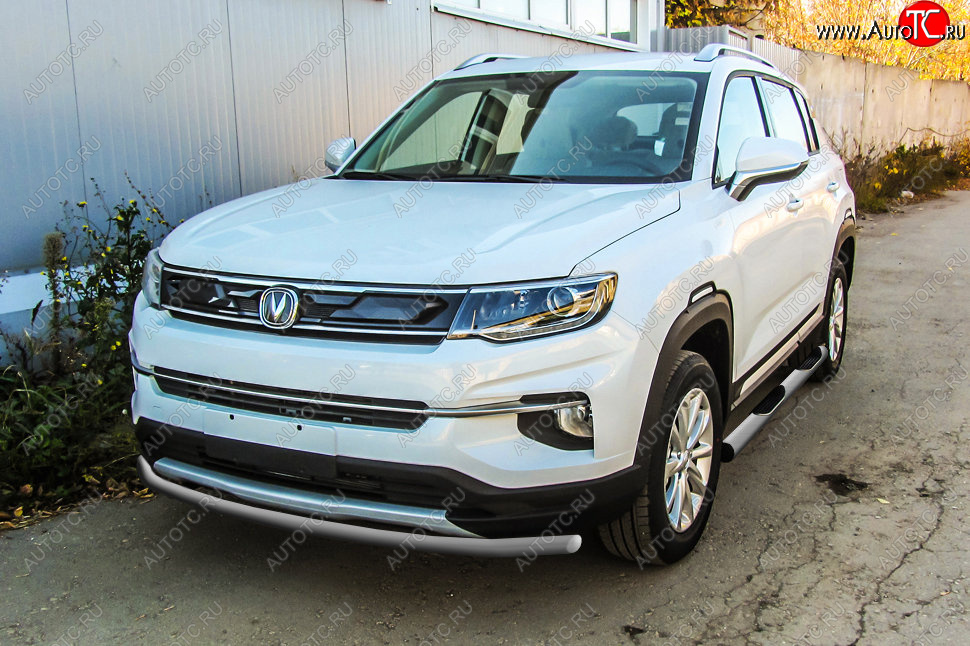 7 599 р. Защита переднего бампера Slitkoff (Ø 42 мм).  Changan CS35 Plus (2018-2022) дорестайлинг (Сталь окрашенная в цвет: серебристый)  с доставкой в г. Майкоп