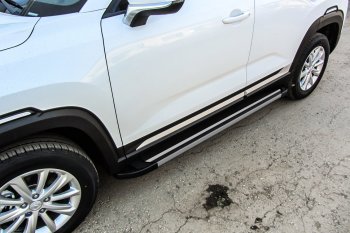 Пороги алюминиевые Slitkoff Changan CS35 Plus (2018-2022) дорестайлинг (Luxe Black)