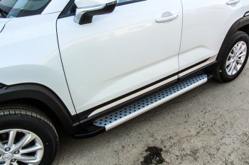 Пороги алюминиевые Slitkoff Changan CS35 Plus (2018-2022) дорестайлинг (Standart Silver)