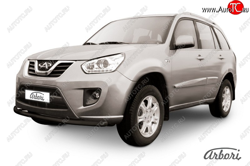 8 459 р. Защита переднего бампера Arbori (черная, 1 труба d57 mm). Chery Tiggo T11 рестайлинг (2013-2016)  с доставкой в г. Майкоп