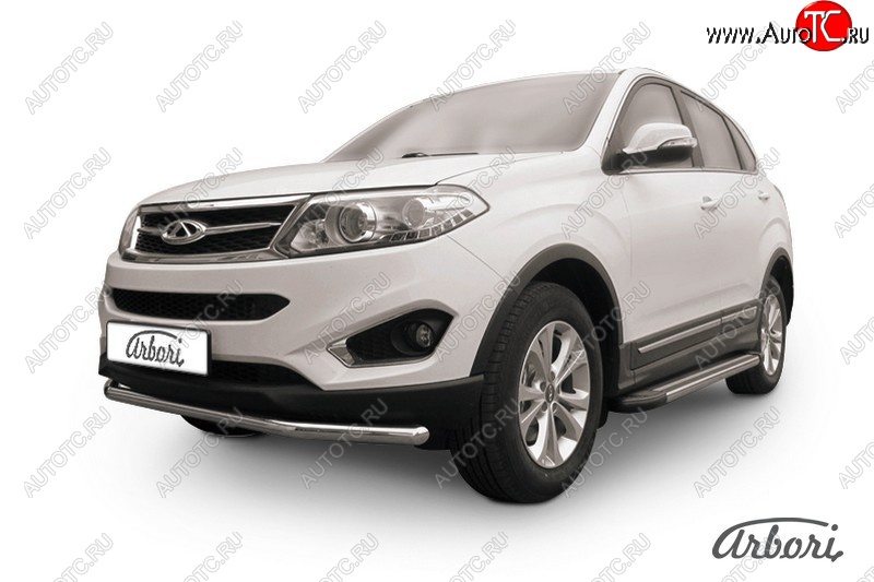 9 989 р. Защита переднего бампера Arbori (легированная сталь, 1 труба d57 mm). Chery Tiggo T11 рестайлинг (2013-2016)  с доставкой в г. Майкоп