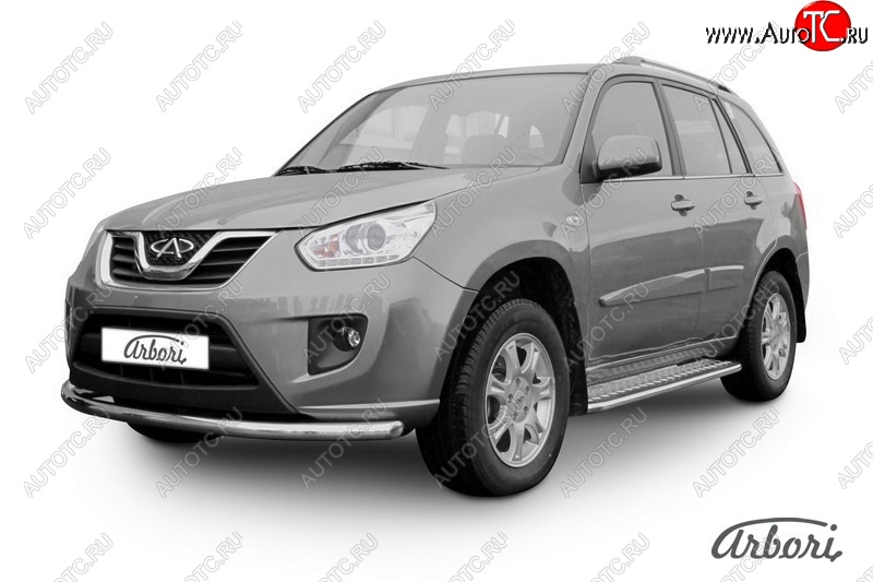 12 329 р. Защита переднего бампера Arbori (легированная сталь, 1 труба d57 mm). Chery Tiggo T11 рестайлинг (2013-2016)  с доставкой в г. Майкоп