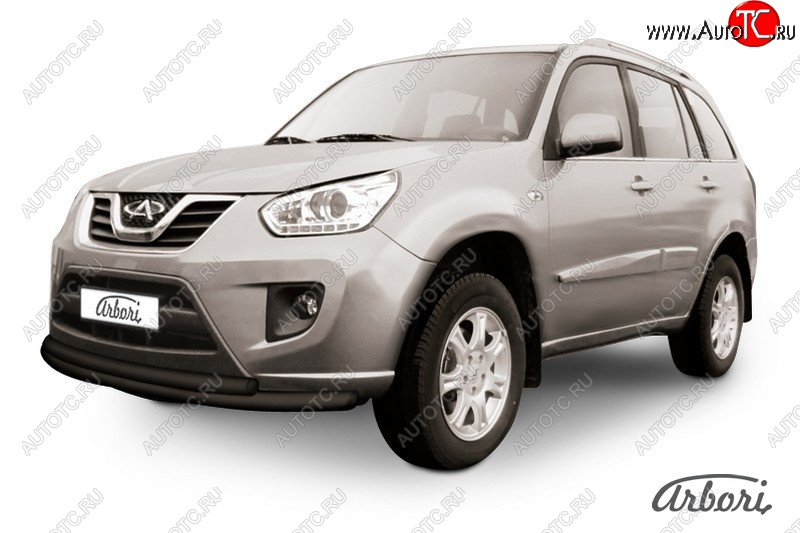 7 289 р. Двойная защита переднего бампера Arbori (черная, 2 трубы d57 и 42 mm). Chery Tiggo T11 рестайлинг (2013-2016)  с доставкой в г. Майкоп