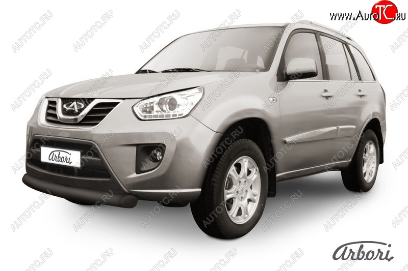 6 389 р. Защита переднего бампера Arbori (короткая, черная, 1 труба d76 mm). Chery Tiggo T11 рестайлинг (2013-2016)  с доставкой в г. Майкоп