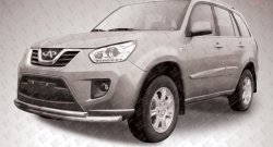 Двойная защита переднего бампера из двух труб диаметром 57 и 42 мм Slitkoff Chery Tiggo T11 (2013-2016) рестайлинг