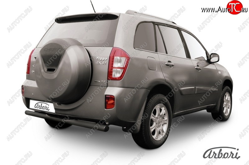 5 399 р. Защита заднего бампера Arbori (с проступью, черная, 1 труба d76 mm). Chery Tiggo T11 рестайлинг (2013-2016)  с доставкой в г. Майкоп