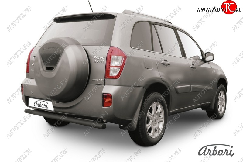 5 399 р. Защита заднего бампера Arbori (черная, 1 труба d76 mm). Chery Tiggo T11 рестайлинг (2013-2016)  с доставкой в г. Майкоп