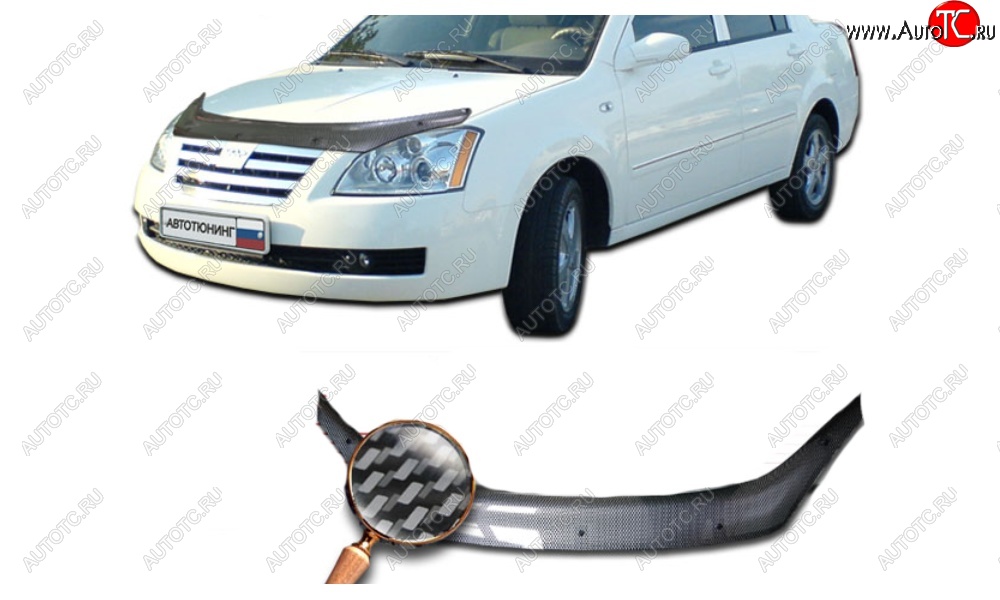2 559 р. Дефлектор капота CA-Plastiс  Chery Estina  A5 (2006-2010) (Шелкография карбон-серебро)  с доставкой в г. Майкоп