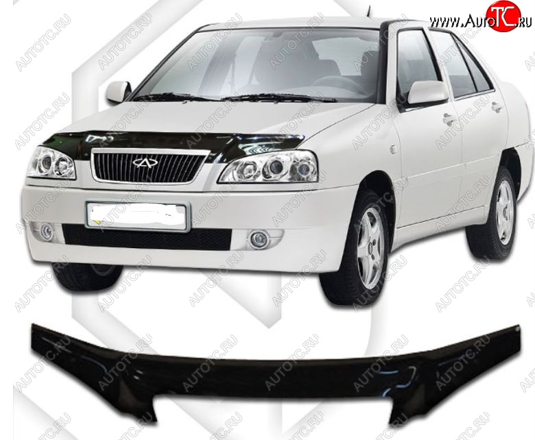 2 079 р. Дефлектор капота CA-Plastic  Chery Amulet (Corda)  A15 (2003-2010) лифтбэк (Classic черный, Без надписи)  с доставкой в г. Майкоп