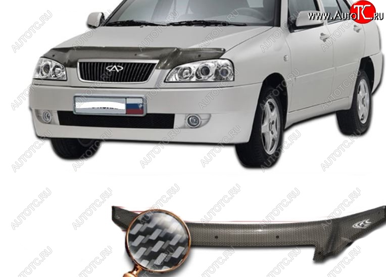 2 559 р. Дефлектор капота CA-Plastiс  Chery Amulet (Corda)  A15 (2003-2010) лифтбэк (Шелкография карбон-серебро)  с доставкой в г. Майкоп