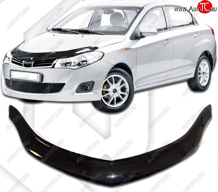 2 199 р. Дефлектор капота (рестайлинг) CA Plastic (черный) Chery Bonus (A13) лифтбэк (2011-2016) (Classic черный, Без надписи)  с доставкой в г. Майкоп