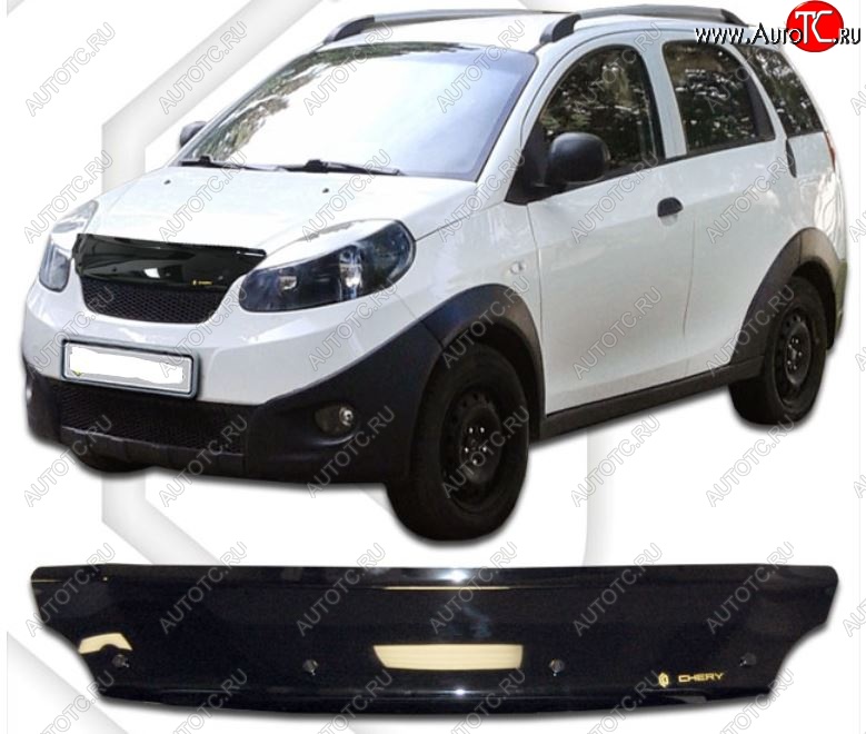 1 759 р. Дефлектор капота CA Plastic (черный)  Chery Indis  S18 (2011-2016) (Classic черный, Без надписи)  с доставкой в г. Майкоп
