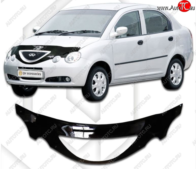 2 599 р. Дефлектор капота CA-Plastiс exclusive Chery QQ6 (2006-2010) (Classic черный, Без надписи)  с доставкой в г. Майкоп