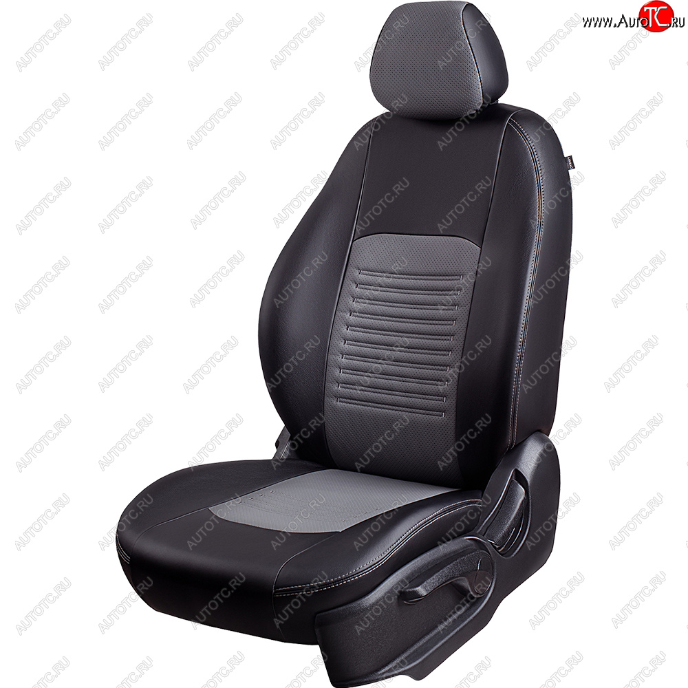 9 449 р. Чехлы для сидений Lord Autofashion Турин (экокожа, экокожа, 3X, спинка 60/40, 3 Г-образных подголовника) Chery Tiggo 2 (2017-2025) (Черный, вставка серая)  с доставкой в г. Майкоп